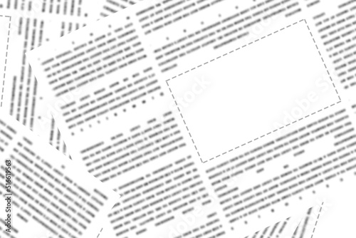 Wallpaper Mural Gray newspaper advertisement column mockup with copy space on a blurred article words text background. Printed monochrome news page sheet with empty template place Torontodigital.ca