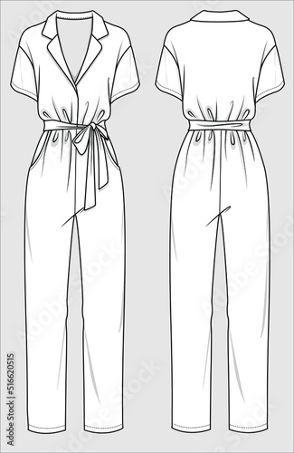 WOMEN JUMPSUIT WITH CENTRE FRONT OPENING IN VECTOR FILE