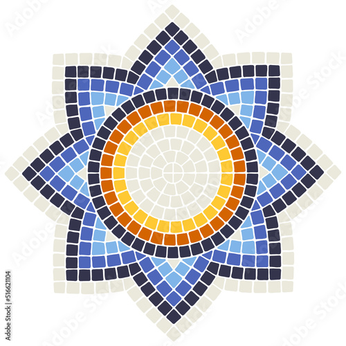 Ancient mosaic element. Decorative antique stone ornament.