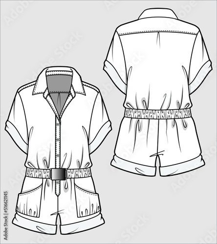WOMEN RALAXED RESORT PLAYSUIT IN VECTOR FILE