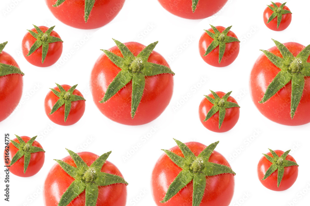 seamless photo of a red tomato on a white background. design of tablecloths, napkins, product packaging, design of banners, posters, advertising for supermarkets. seamless photo of a red tomato on a white background. design of tablecloths, napkins, product packaging, design of banners, posters, advertising for supermarkets.