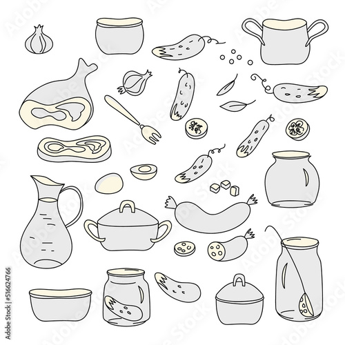 Illustration of Food and Cookwares