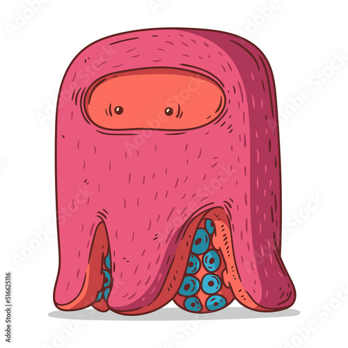 An Octopus, isolated vector illustration. Cute cartoon picture of a kind squid. A funny underwater creature sticker. Simple drawing for kids of an octopus on white background. An aquatic animal.