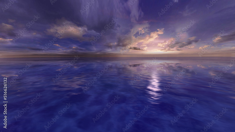 Summer Resort Ocean and Skys Water surface 3D illustration.