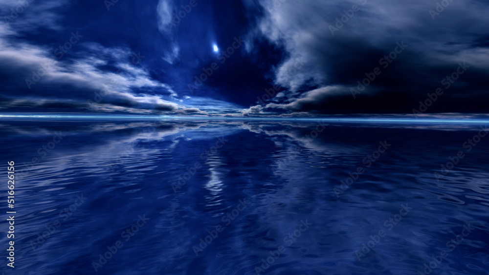 Obraz premium Summer Resort Ocean and Skys Water surface 3D illustration.