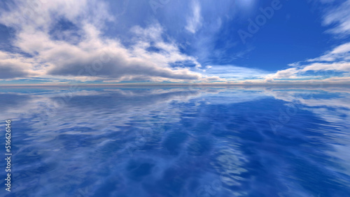 Summer Resort Ocean and Skys Water surface 3D illustration.