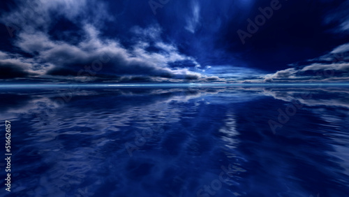Summer Resort Ocean and Skys Water surface 3D illustration.