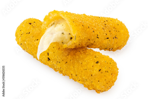 Obraz na płótnie Two fried breaded mozzarella sticks on white