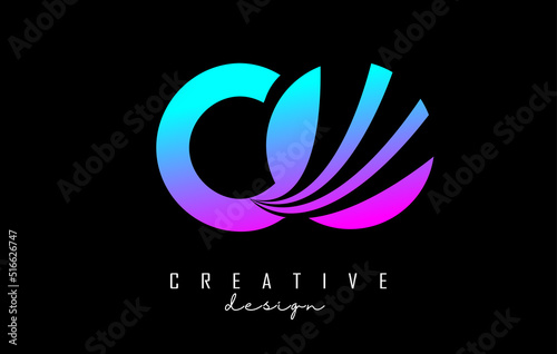 Creative colorful letters Co c o logo with leading lines and road concept design. Letters with geometric design.