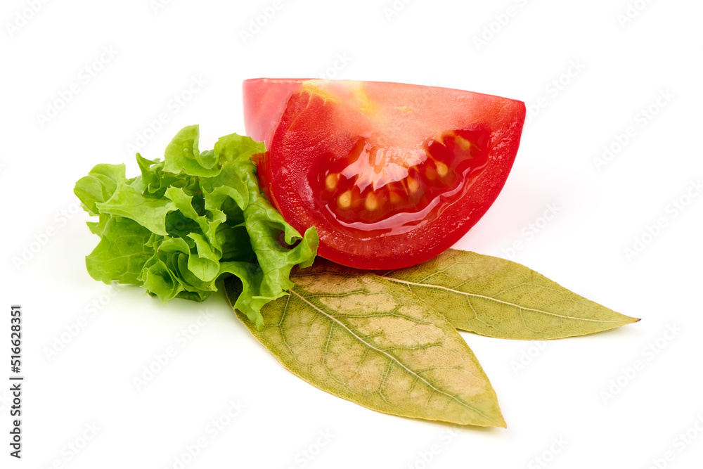 Bay leaves with tomato, isolated on white background. Bay leaves with tomato, isolated on white background.
