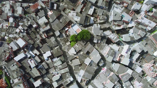Aerial image of the city of São Paulo, Jaguaré neighborhood, west side of the city, with many slums and people living in poverty photo