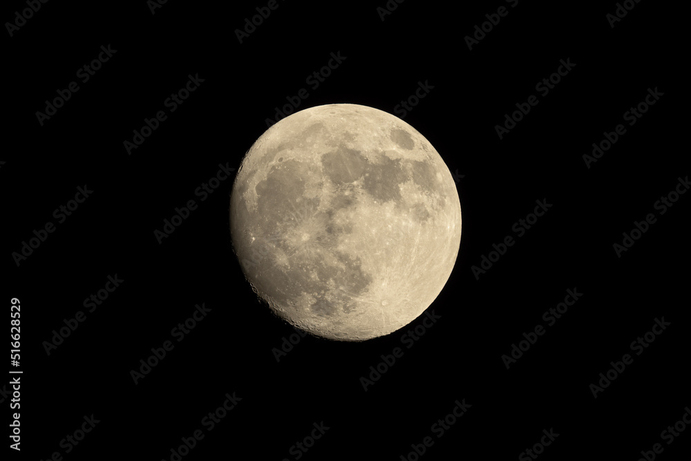 Sharp image of the moon nearly full shown against a dark sky. Image taken in Pasadena, California. Sharp image of the moon nearly full shown against a dark sky. Image taken in Pasadena, California.