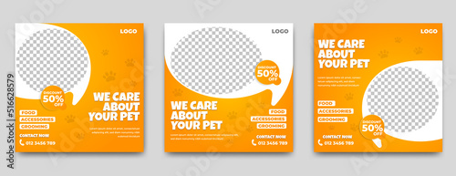 Pet care social media post template design collection