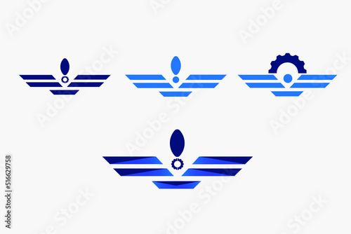 airplane technology mechanic technical industrial business logo design consisting of airplane wings