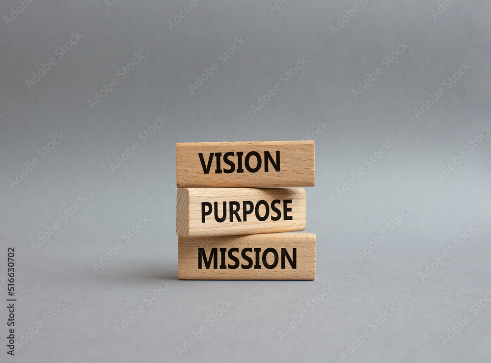 Vision Purpose Mission symbol. Concept word Vision Purpose Mission on wooden blocks. Beautiful grey background. Business and Vision Purpose Mission concept. Copy space. Vision Purpose Mission symbol. Concept word Vision Purpose Mission on wooden blocks. Beautiful grey background. Business and Vision Purpose Mission concept. Copy space.