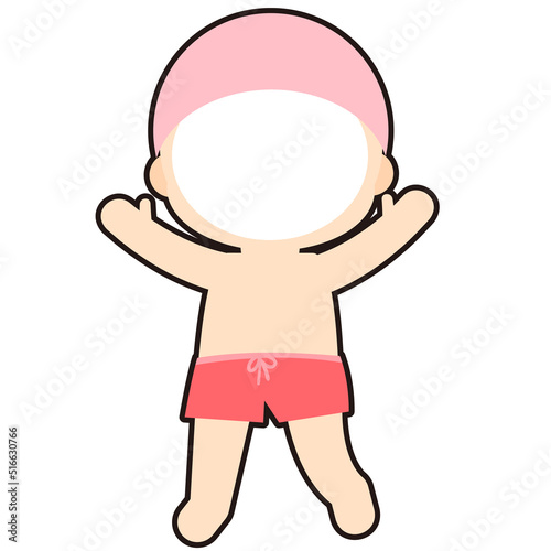 분홍색 수영복을 입은 얼굴 합성용 일러스트