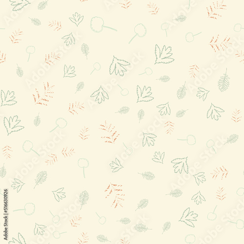 Seamless vector pattern with green and pink leaves. Plant texture for fabric, wallpaper, wrapping paper, packaging, web