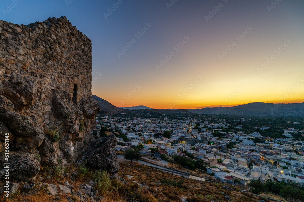 View from Archangelos fort castle to village in Rhodes, Greece
