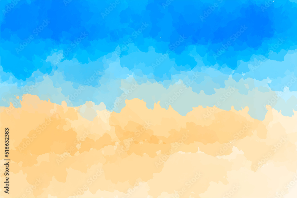 Watercolor background, blue and beige colors, strokes and splashes of paint, colorful vector illustration