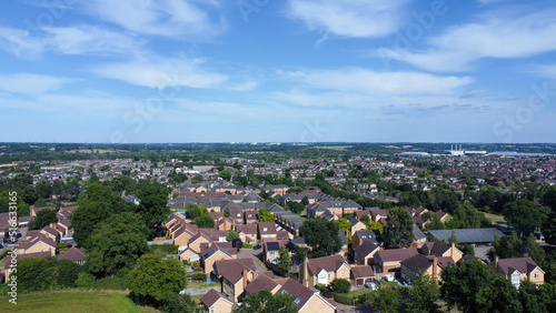 Aerial view of English housing estate in Hoddesdon, UK © AspectDrones