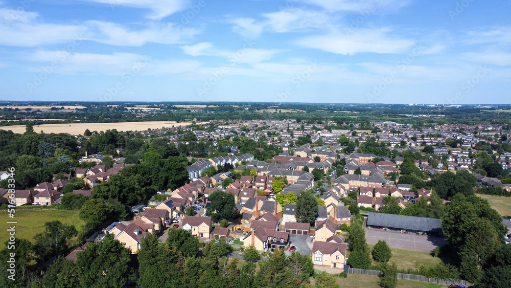 Aerial view of English housing estate in Hoddesdon, UK