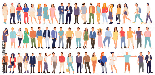 people men and women set in flat style, isolated, vector