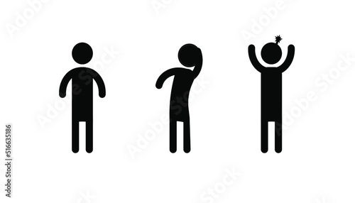 Stages of stick anger. Stick with a bomb-shaped head. EPS 10