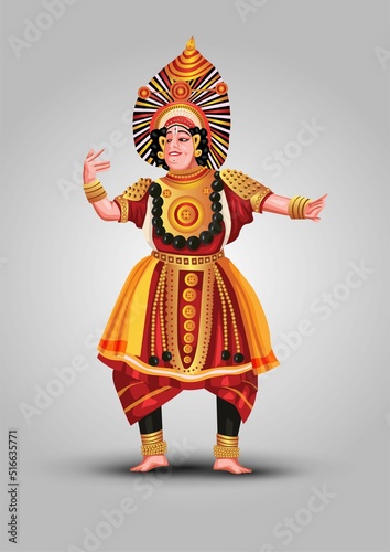 performing Yakshagana classical dance of Karnataka state, India. vector illustration design photo