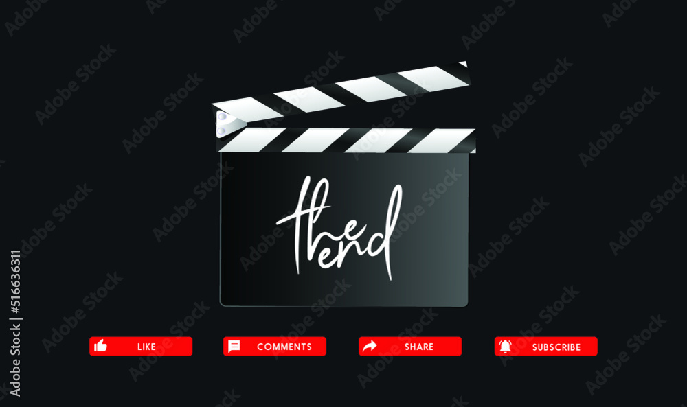 Naklejka premium Youtube end screen. The End screen movie clapper board design template.