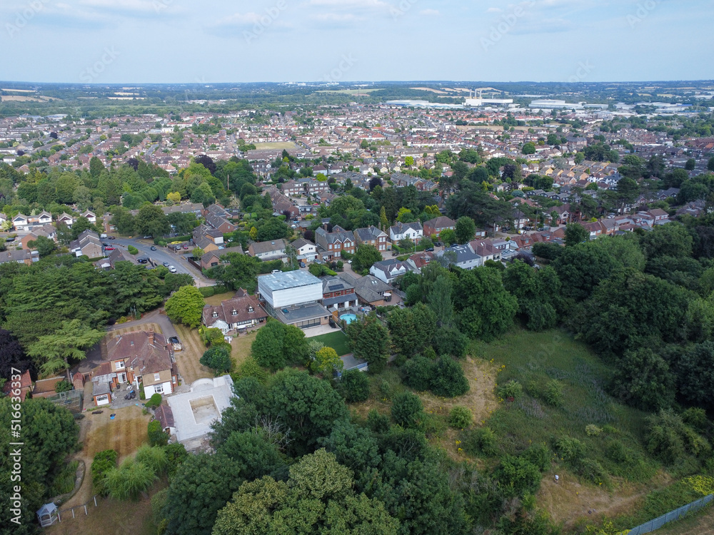 Aerial view of Hoddesdon town from College road UK