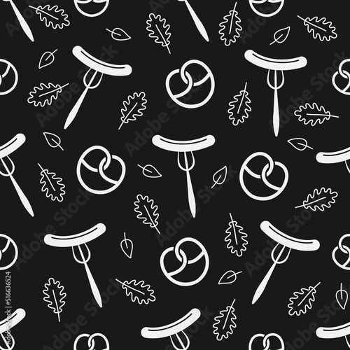 Oktoberfest vector seamless pattern. Festive packaging design Bavarian festival and grill. For printing on wrapping paper, menu or postcard element with traditional bavarian pattern symbols.