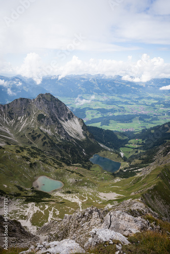 Breathtaking view over two lakes in the Alps
