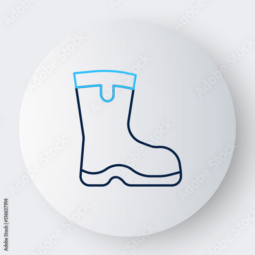 Line Fishing boots icon isolated on white background. Waterproof rubber boot. Gumboots for rainy weather, fishing, hunter, gardening. Colorful outline concept. Vector