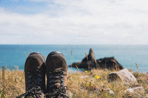 hiking boots on the coast