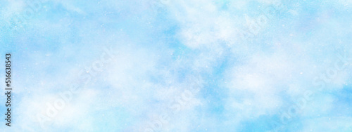 Bright and shinny cloudy sky blue watercolor background, Grunge style blue background with white clouds for any wallpaper and decoration and design.
