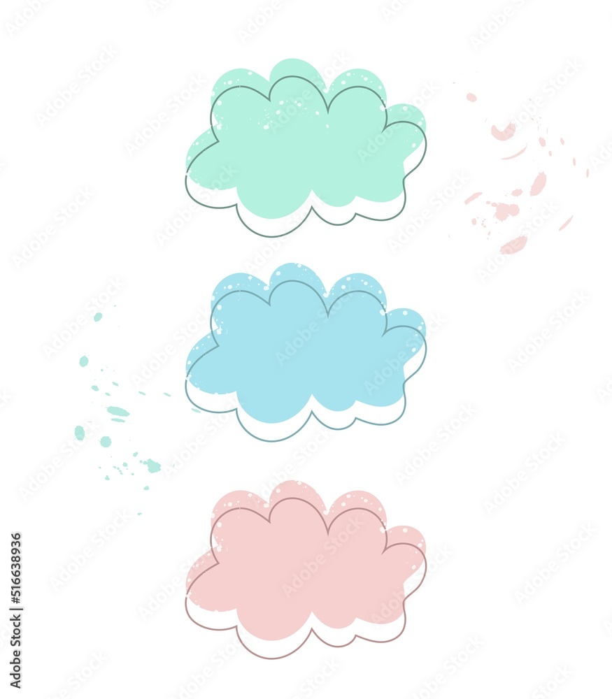 Drawn vector stylized clouds for the design of postcards, business cards, invitations. Wedding holiday design.