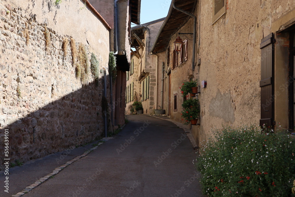 Rue typique, village de Saint Haon Le Chatel, département de la Loire, France