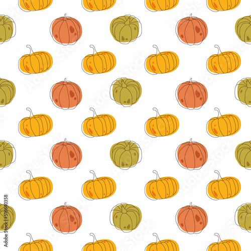Seamless pattern with pumpkins. Vegetables doodle pattern illustration. © FrogMugiArt