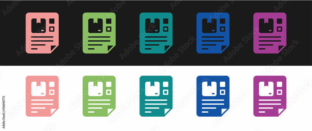 Set Waybill icon isolated on black and white background. Vector