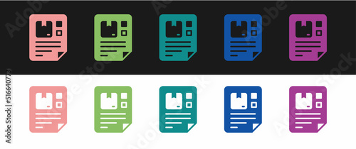 Set Waybill icon isolated on black and white background. Vector