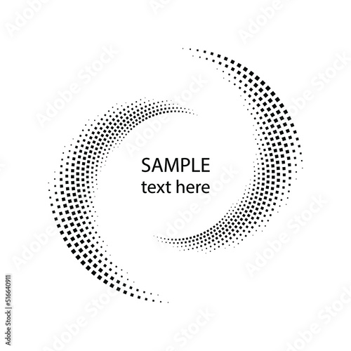 Black vector square dotted lines in vortex form. Geometric art. Segmented circle. Arc lines. Trendy design element for frame, logo, sign, symbol, web, prints, posters, template, pattern, backdrop
