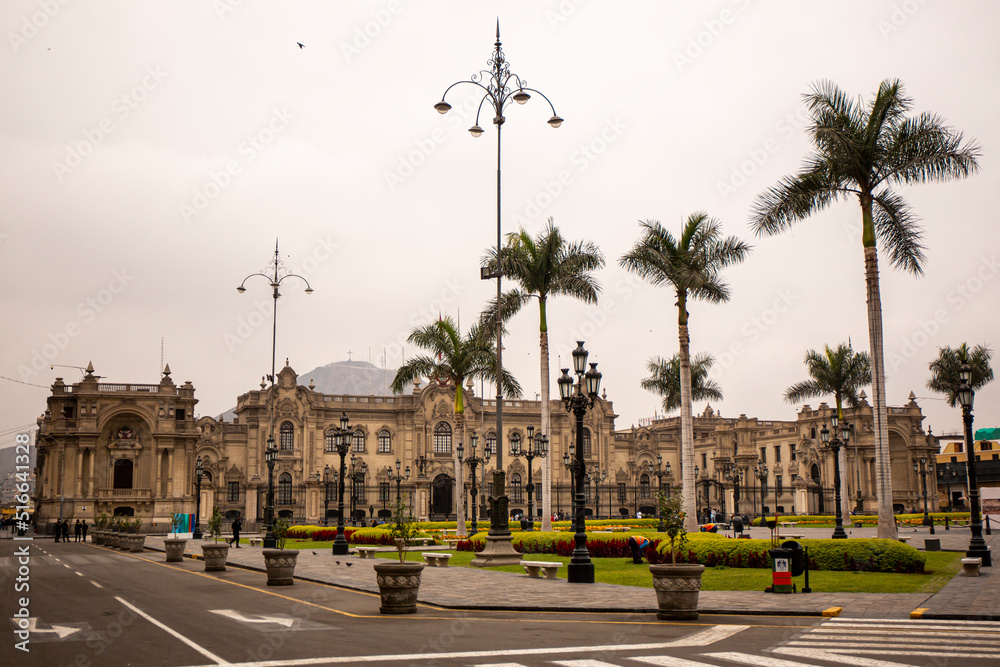 Government Palace of Peru, Plaza Mayor of Lima. on cloudy day