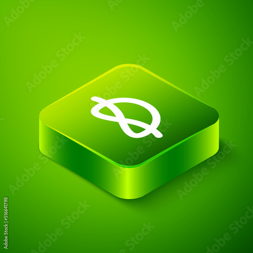 Isometric Nautical rope knots icon isolated on green background. Rope tied in a knot. Green square button. Vector