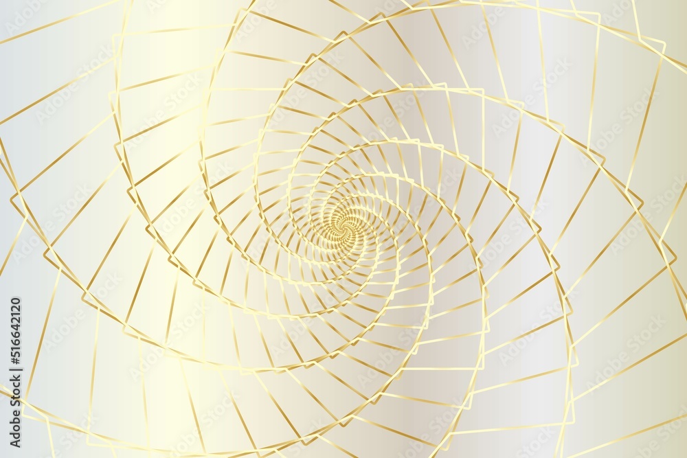 Gold zigzag circle abstract wireframe tunnel. The gold effect sunshine spiral line on the white gold background. Vector illustration.