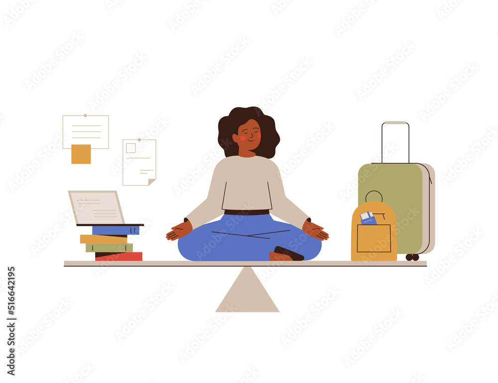 Business Woman with closed eyes takes a harmony between job and rest ...