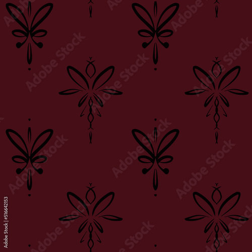 endless pattern with a black pattern on a burgundy background