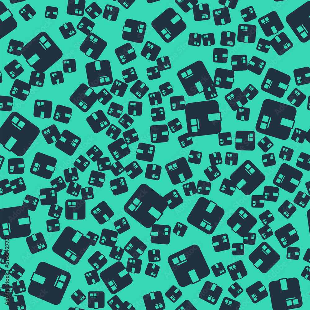 Black Carton cardboard box icon isolated seamless pattern on green background. Box, package, parcel sign. Delivery and packaging. Vector Black Carton cardboard box icon isolated seamless pattern on green background. Box, package, parcel sign. Delivery and packaging. Vector