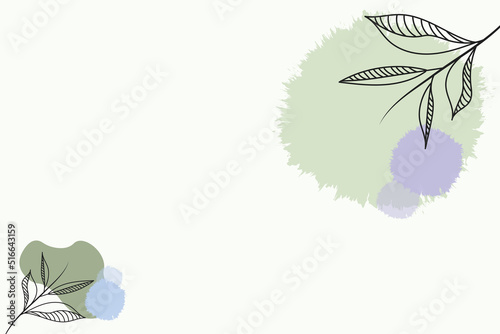 Vector background and frame template with place for text in simple modern style with sprig of leaves. Hand drawn line wedding invitations or greeting cards, social media wallpapers.