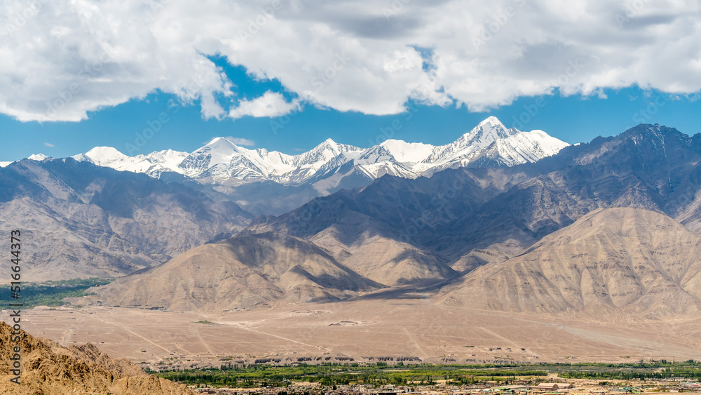 Perfect View of Leh city and the himalayan range from Leh palace, Ladakh, India