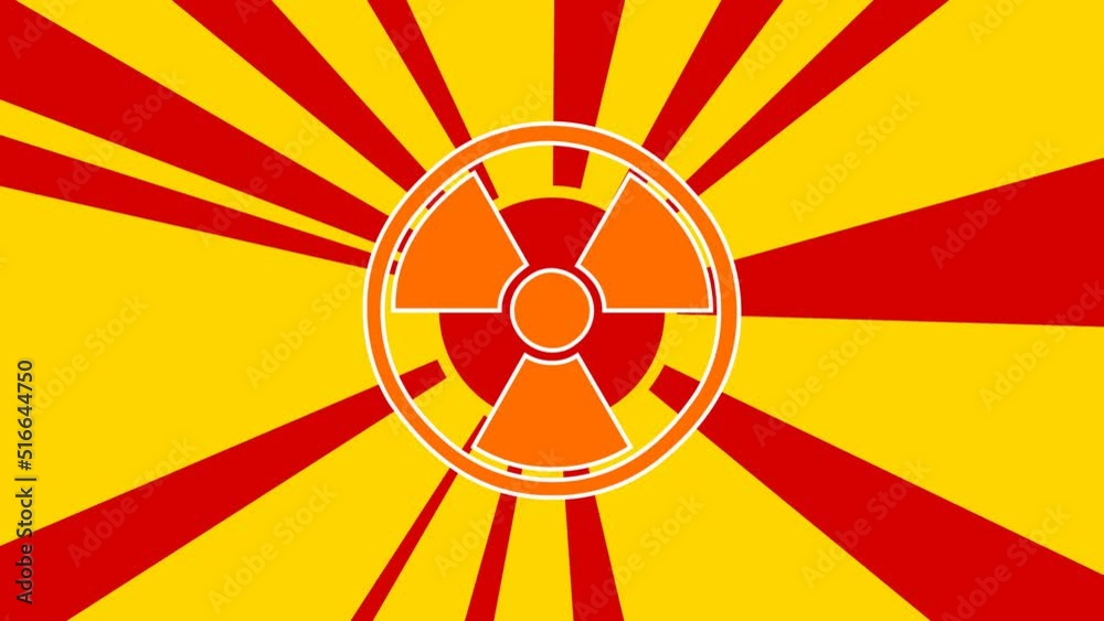 Radiation symbol on the background of animation from moving rays of the sun. Large orange symbol increases slightly. Seamless looped 4k animation on yellow background Radiation symbol on the background of animation from moving rays of the sun. Large orange symbol increases slightly. Seamless looped 4k animation on yellow background